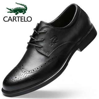 卡帝乐鳄鱼 CARTELO  男士商务正装皮鞋 布洛克雕花英伦低帮系带真皮男鞋 5203 黑色 38