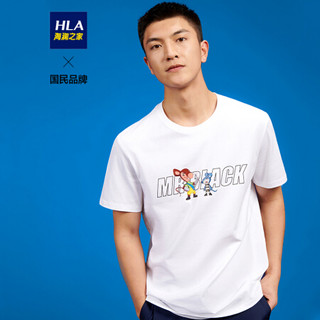 HLA海澜之家短袖T恤男女同款2020夏季MR.BLACK合作系列圆领胸前套头衫HNTBJ2Q408A米白花纹(Q8)175/92A(50)