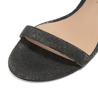 斯图尔特·韦茨曼 STUART WEITZMAN SW 女士银黑色闪光织物高跟凉鞋 NUNAKEDSTRAIGHT BLACK NIGHTTIME 35.5