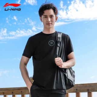 李宁（LI-NING） 李宁短袖韦德之道夏季圆领吸汗速干透气文化衫运动T恤跑步健身服上衣 新基础黑(韦德速干) 男L/175