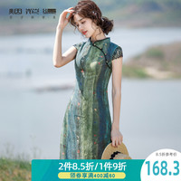 烟花烫改良旗袍连衣裙女2020新款夏复古气质修身显瘦裙子ZG 翠丸