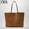 ZARA 新款 女包 棕色牛皮革单肩手提购物包 16591611105