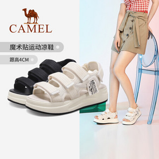 骆驼（CAMEL） 女鞋 夏日元气拼接鞋面运动厚底魔术贴凉鞋 A02296618 黑色 37