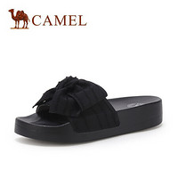 骆驼（CAMEL） 女鞋 活泼小清新布面蝴蝶结一字拖鞋 A022266226 黑色 38