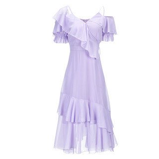 欧洲站法式长款气质紫色的裙子2020夏新款温柔风仙气雪纺连衣裙女
