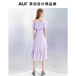 欧洲站法式长款气质紫色的裙子2020夏新款温柔风仙气雪纺连衣裙女