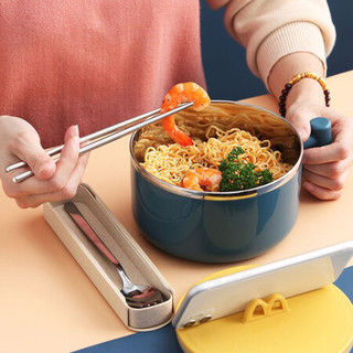 MAXCOOK 美厨 304不锈钢泡面碗 学生饭盒餐杯泡面杯1000ML 带盖防漏防烫耐摔 黑色MCFT386