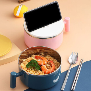MAXCOOK 美厨 304不锈钢泡面碗 学生饭盒餐杯泡面杯1000ML 带盖防漏防烫耐摔 黑色MCFT386