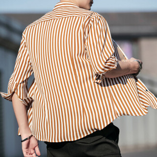花花公子（PLAYBOY）衬衫男士2020夏季时尚条纹衬衣潮流修身开衫男装 黄条 L
