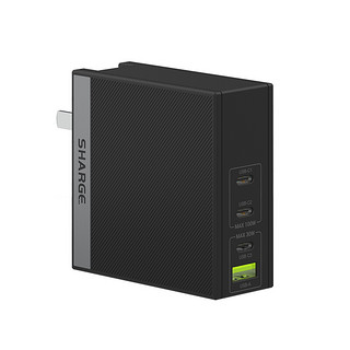 SHARGE 闪极 S100P 氮化镓充电器 USB-A/三Type-C 100W+双Type-C 数据线 黑色