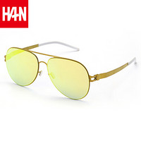 汉（HAN）新款太阳镜时尚防紫外线太阳镜女个性蛤蟆镜男士开车镜53011 金框炫彩金片