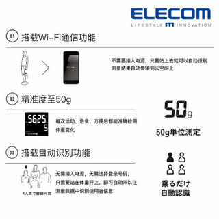 宜丽客（ELECOM） 日本多功能智能健康体脂称 家用成人精准wifi电池APP减肥电子体重秤 黑色