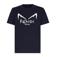 FENDI 芬迪 海囤全球 2019新款男士T-SHIRT橡胶印花黑色运动衫T恤 深蓝色 XL