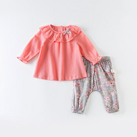 davebella戴维贝拉秋季新款儿童女童套装 婴儿宝宝棉麻长袖两件套 西瓜红 100cm（建议身高90-100cm）