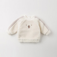 davebella戴维贝拉冬季新品女童绒面保暖套头卫衣 婴幼童上衣 米白 66cm（12M(建议身高59-66cm)）