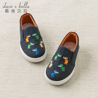 davebella戴维贝拉童鞋秋天新品男童卡通刺绣帆布鞋 宝宝板鞋 藏青色 145（鞋内长14.5cm ）