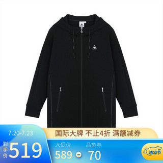 【20新品】乐卡克法国公鸡舒适微弹长款休闲带帽拉链开衫外套女 黑色 L