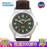 美国直邮 天美时 TIMEX 男子远征金属手表,棕色皮革表带
