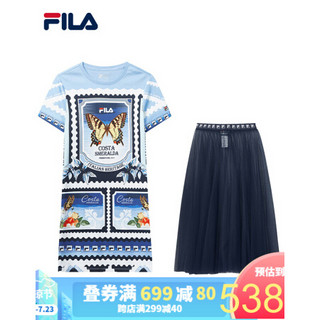 FILA 斐乐官方高圆圆同款 运动连衣裙套装2020夏季新款连衣裙女裙 满印-LB 165/84A/M