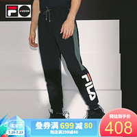 FILA FUSION 斐乐 官方 男子长裤 2020新款运动休闲条纹针织长裤男 透气男裤 黑色B-BK 180/88A/XL