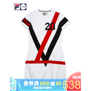 FILA FUSION 斐乐 女子连衣裙2020秋季新款针织LOGO连衣裙女裙 标准白-WT 165/84A/M