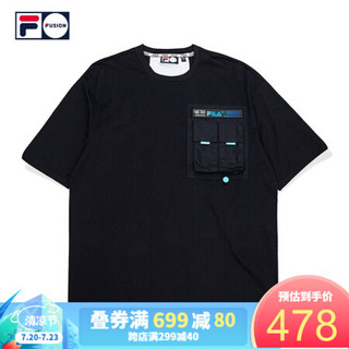 FILA FUSION 斐乐 男子短袖T恤 2020夏秋新款潮牌口袋宽松半袖服 深黑-BK（宽松版型，建议拍小一码） 170/92A/M