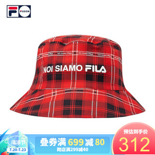 FILA FUSION斐乐情侣圆帽2020秋季新款街头ins潮流百搭格纹渔夫帽 传奇红-RD XS