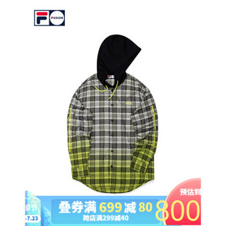 FILA FUSION 斐乐男子长袖衬衫 2020夏季新款 潮宽松连帽衬衫男 黑白渐变格纹-LG（宽松版型，建议拍小一码） 165/88A/S