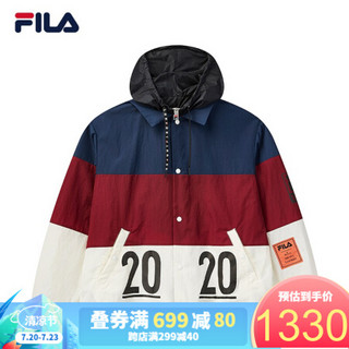 FILA x MIHARA 斐乐 蔡徐坤力荐 2020新款梭织拼接撞色连帽外套男 白色拼接-WT 170/92A/M