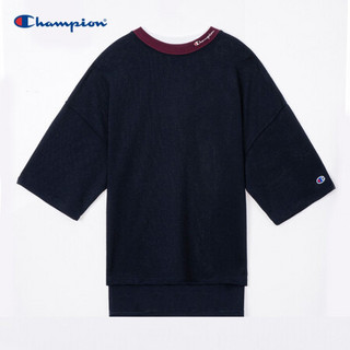 Champion 冠军logo女式防UV舒适运动时尚双领短袖卫衣 蓝色 M