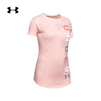 安德玛官方UA Wordmark女童运动短袖T恤Under Armour1351644 橙色845 童L