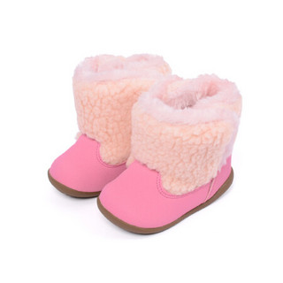 MoonStar月星 冬季新款 婴幼童鞋子宝宝学步鞋男童加绒童鞋女童保暖棉靴 粉色 内长13.5cm