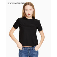 CK JEANS 2020春夏款 女装纯棉Logo短袖T恤J213932 BAE-黑色 L