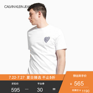 CK JEANS 2020春夏款男装 情侣款短袖卫衣J316440 YAF-白色 L