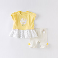 davebella戴维贝拉2020夏季新款儿童女童套装 婴儿宝宝短袖两件套 黄色 120cm（建议身高110-120cm）