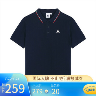 【20新品】乐卡克法国公鸡领口蓝白红三色翻领polo短袖T恤男 藏青 XXL