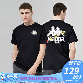 Kappa卡帕男款运动短袖休闲宽松T恤夏季圆领印花半袖 2020|K0A12TD31D 黑色-990 XL