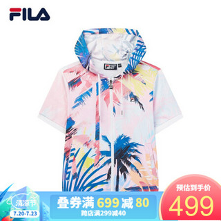 FILA 斐乐官方 女子外套 2020夏季新款运动时尚针织短袖连帽外套 满印-PU 165/84A/M