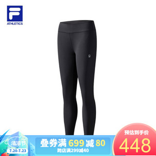 FILA ATHLETICS斐乐女子针织打底裤2020夏季新款运动时尚紧身裤女 深黑印花-BK 170/70A/L