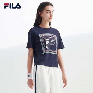 FILA 斐乐官方女子短袖T恤2020夏季新款星盘镶钻休闲服半袖 传奇蓝-NV 170/88A/L