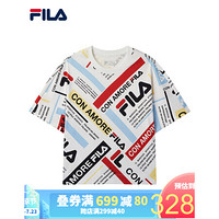 FILA 斐乐官方女子短袖T恤2020夏新款宽松高腰个性LOGO时尚Tins潮 满印-PU 165/84A/M