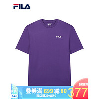 FILA 斐乐官方 情侣短袖T恤男女2020夏季新款防弹少年团同款时尚宽松棉质休闲服 深紫色-VT 175/96A/L