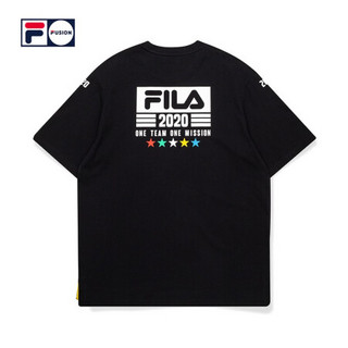 FILA FUSION 斐乐男子短袖T恤2020夏季新款潮牌防晒透气半袖服 深黑-BK（宽松版型，建议拍小一码） 185/104A/XXL