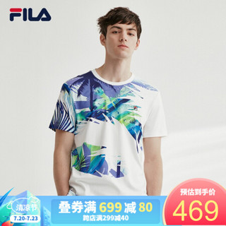 FILA 斐乐官方男子短袖T恤 2020夏季新款丝柔棉沙滩度假风休闲款 标准白-WT 175/96A/L