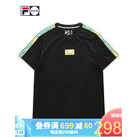 FILA FUSION 斐乐 男子短袖T2020夏季时尚新款潮流针织舒适短T 深黑-BK 175/96A/L