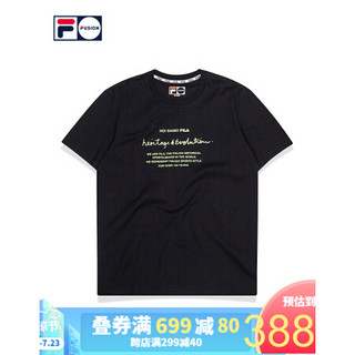 FILA FUSION 斐乐 男子短袖T恤 2020夏新款潮牌时尚棉质休闲个性T 深黑-BK 180/100A/XL