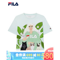 FILA 斐乐官方 女子短袖T恤 2020夏秋新款时尚高腰宽松落肩半袖服 蜜露绿-TQ 170/88A/L