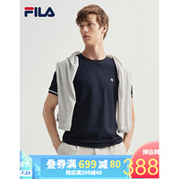 FILA 斐乐官方 男子短袖T恤 2020夏秋新款舒适亲肤条纹经典百搭款 传奇蓝-NV 185/104A/XXL