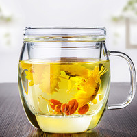 GIANXI 捷安玺 天喜玻璃杯办公室茶杯喝水杯子花茶杯带盖带把过滤茶水分离泡茶杯