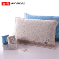 金号 KINGSHORE/米菲 纯棉毛巾2条+枕巾2条 提缎绣花 优雅波点 密实吸水舒适